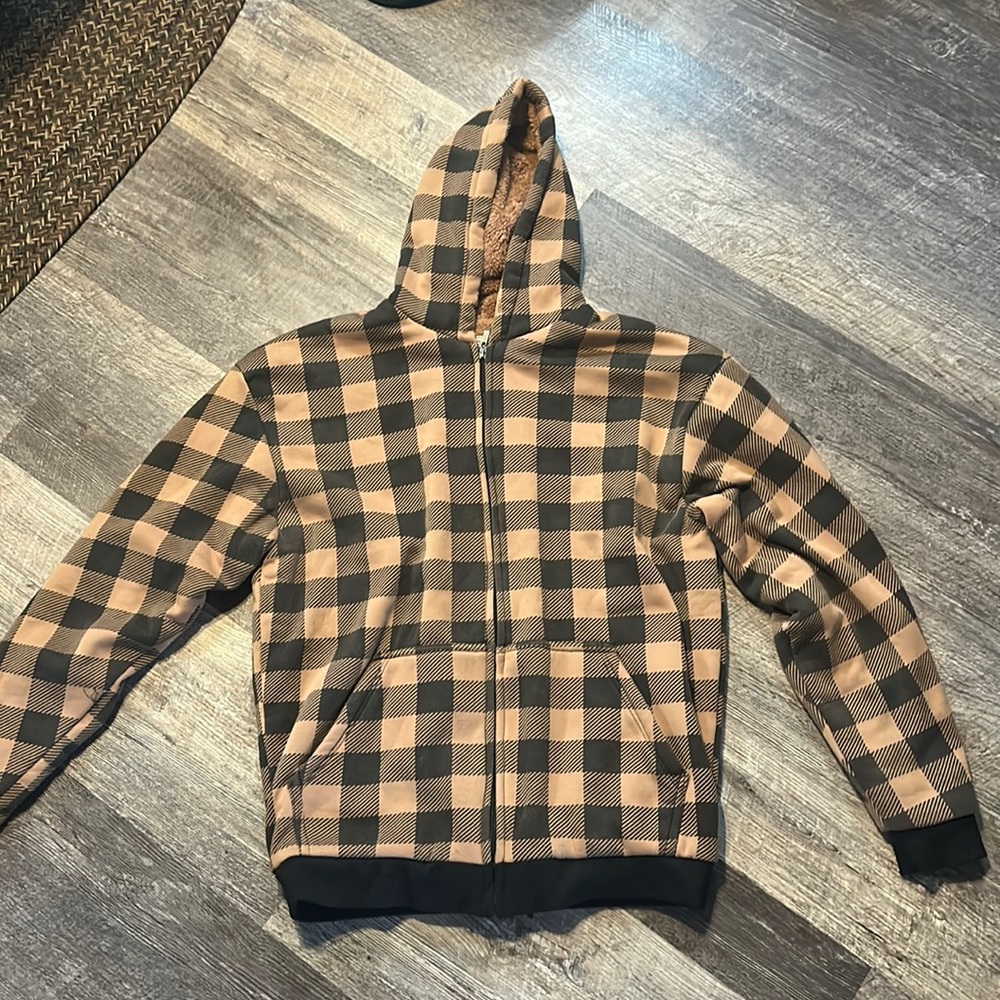 Brown and Black plaid zip up jacket